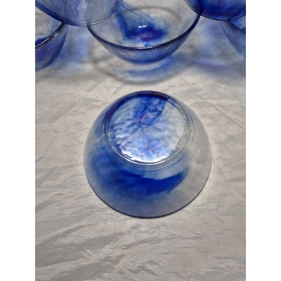 Bormioli Rocco Murano Cobalt Blue Swirl 5.5" Fruit Dessert Bowls Italy Set/6 - Picture 3 of 6